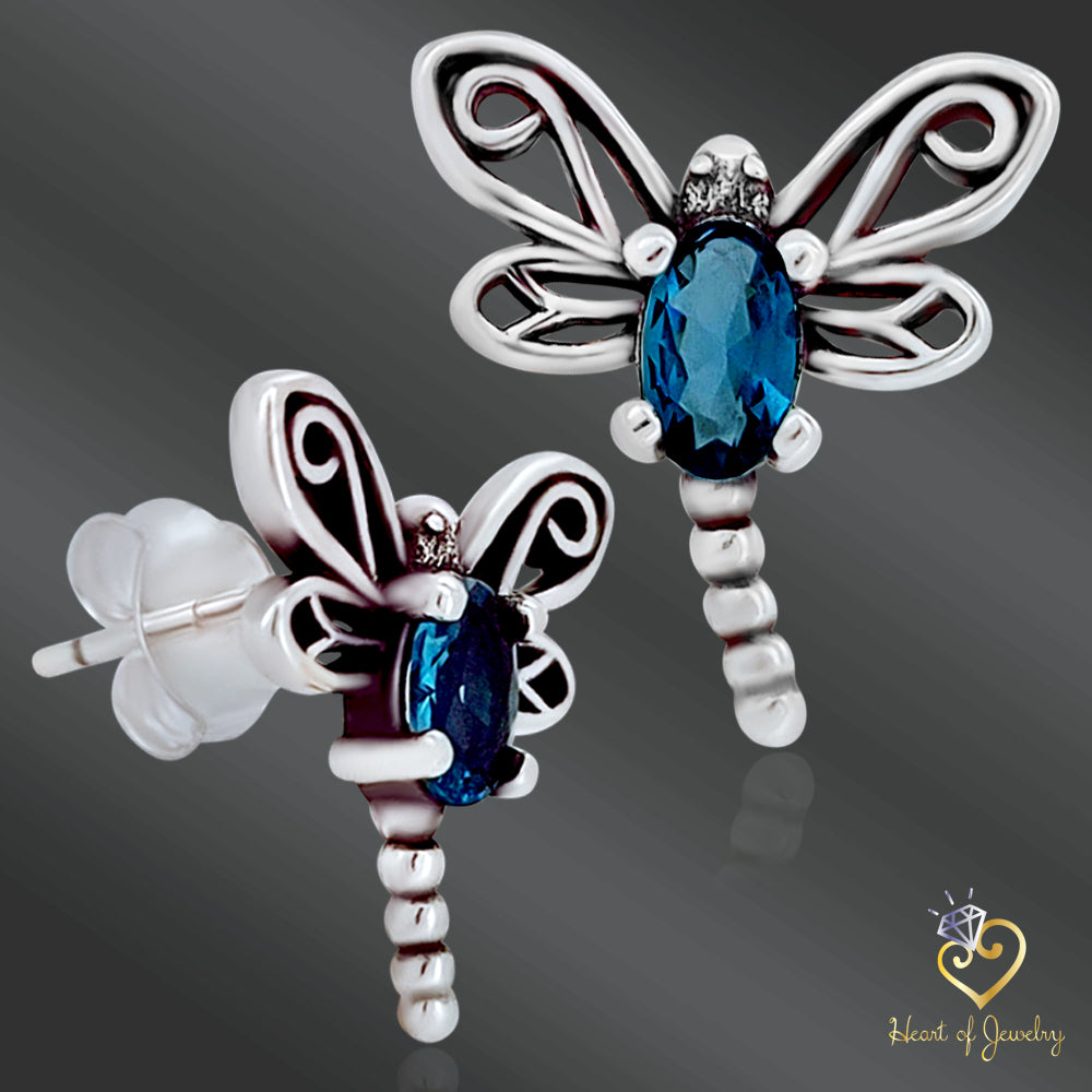 925 Sterling Silver Dragonfly Stud Earrings β Nature-Inspired Design with Butterfly Backing