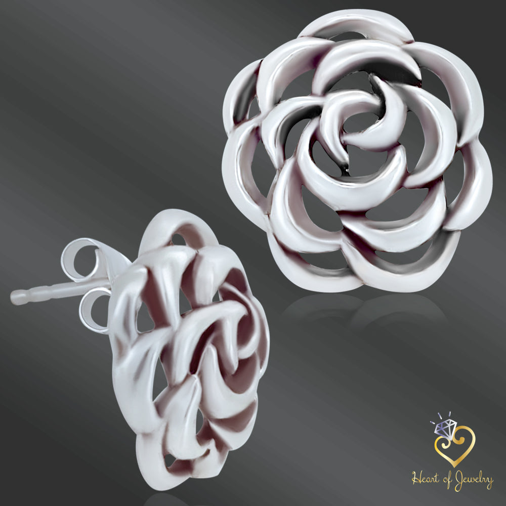 925 Sterling Silver Rose Stud Earrings – Timeless Floral Design with Butterfly Backing