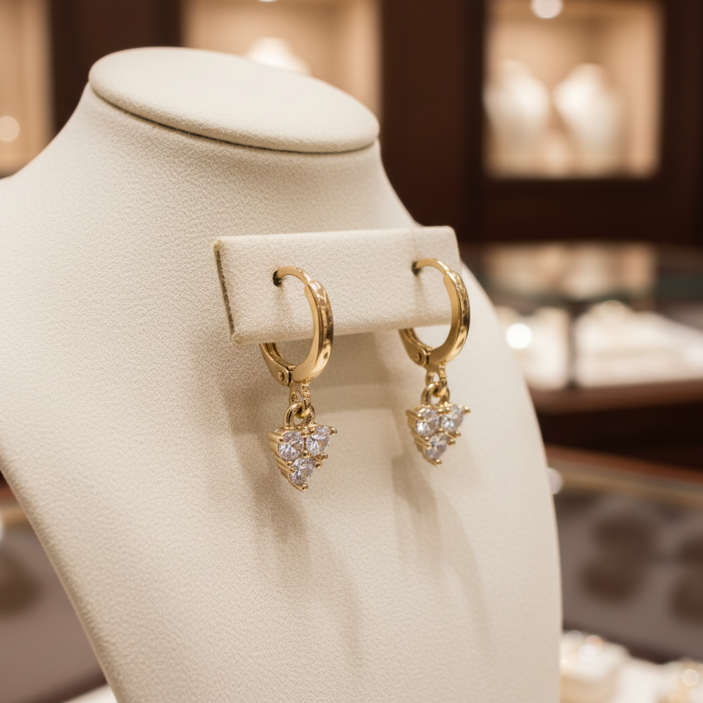 Elegant Gold Huggie Earrings – 14K Plated Brass with Sparkling Zircon Stones