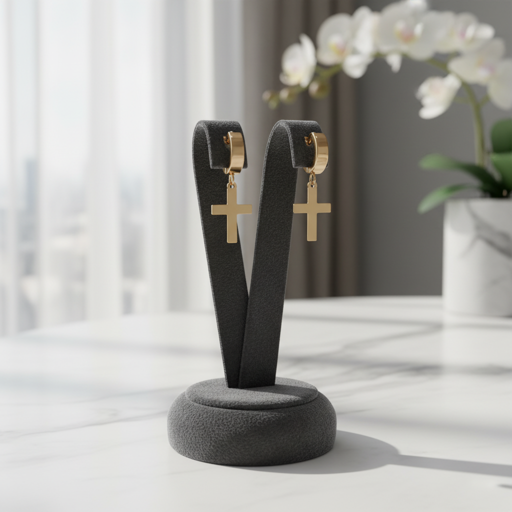 316L Stainless Steel Cross Dangle Hoop – Hinged for Comfort