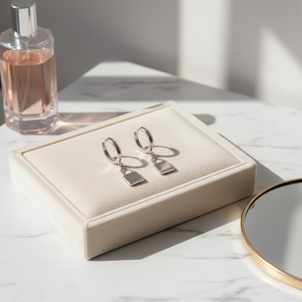 14K Gold Plated Little Lock Charm Huggies Hoop Earrings – Stainless Steel Base