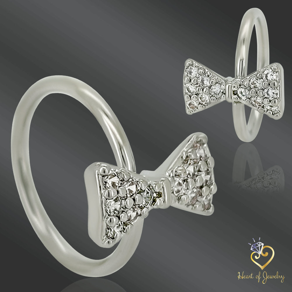 CZ Paved Bow Tie Bendable Nose, Cartilage Hoop Rings