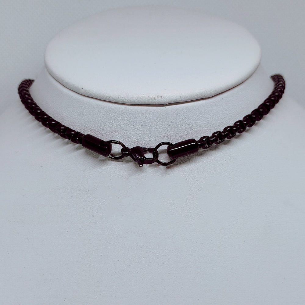 Black Enamel Stainless Steel Round Box Rolo Chain Necklace – 4mm Bold Design