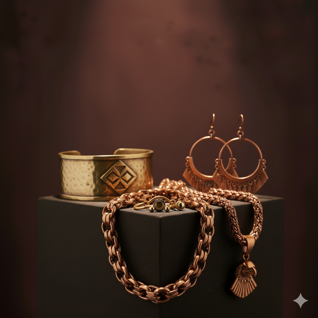 Brass | Copper Jewelry showcasing elegant pieces like bracelets and earrings from Kc and Ky Collection.