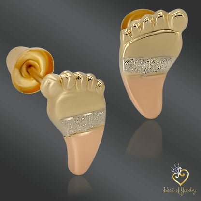 Tiny Footprint Baby Earrings – 14k Solid Gold with Secure Screw Backs