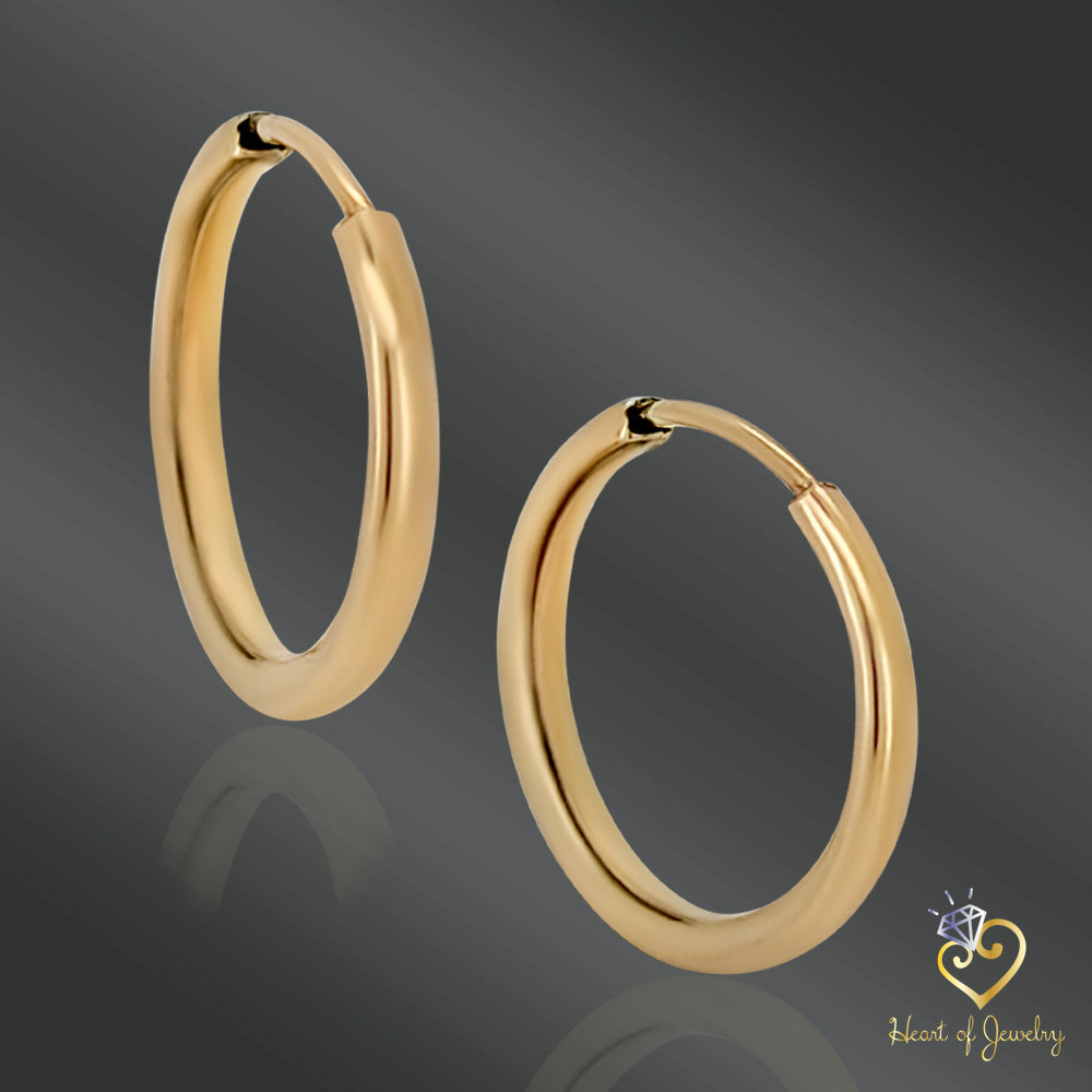 14K Gold Endless Hoop Earrings – Sleek Tube Style in Solid Yellow Gold