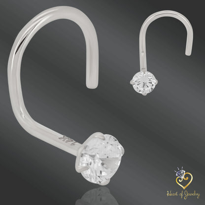 14K Gold Round Nose Stud – Prong Set, Screw Style, 20 Gauge