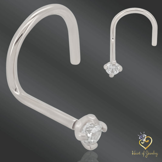 14K Gold Round Nose Stud – Prong Set, Screw Style, 20 Gauge