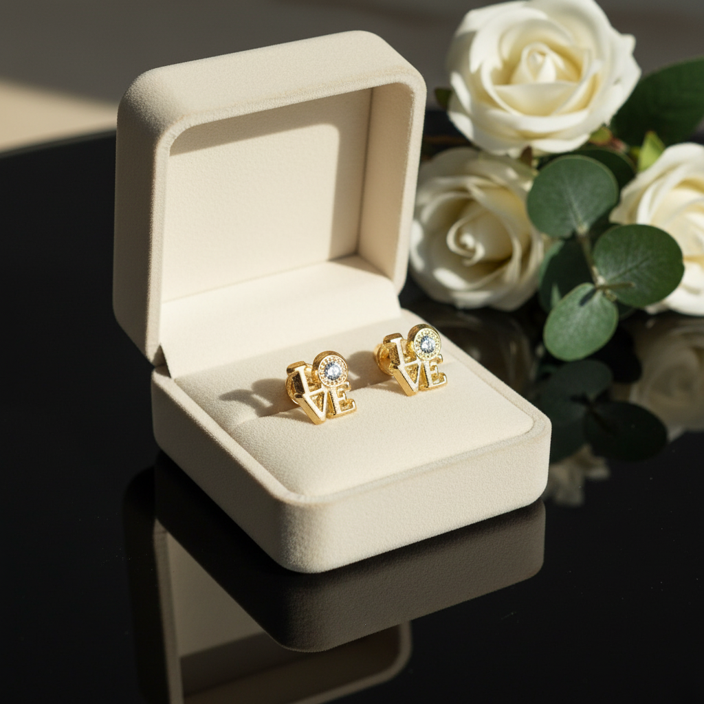 14K Solid Gold Love-Carved Baby Earrings with CZ – Secure Screw Backs for Little Ears