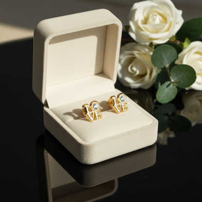 14K Solid Gold Love-Carved Baby Earrings with CZ – Secure Screw Backs for Little Ears