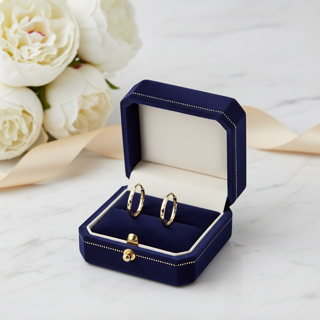 14K Solid Gold Diamond-Cut Tube Hoops – Lightweight Endless Design for Effortless Elegance