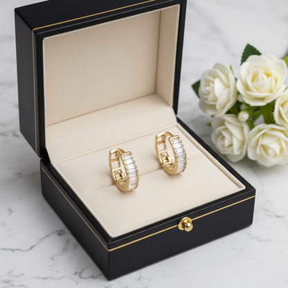 14K Solid Gold Baguette-Inspired CZ Earrings – Sleek Sparkle with Modern Elegance