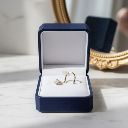 14K Gold Round Nose Stud – Prong Set, Screw Style, 20 Gauge