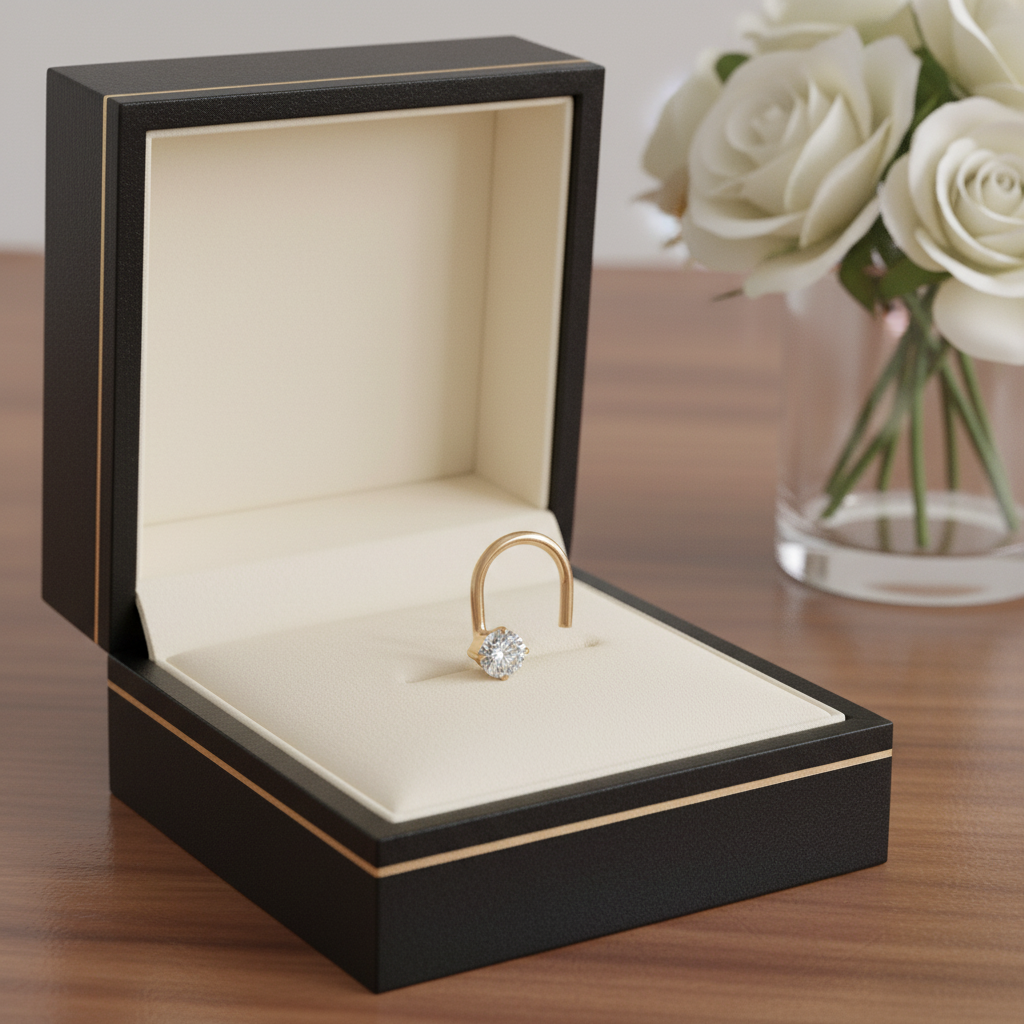 14K Gold Round Nose Stud – Prong Set, Screw Style, 20 Gauge