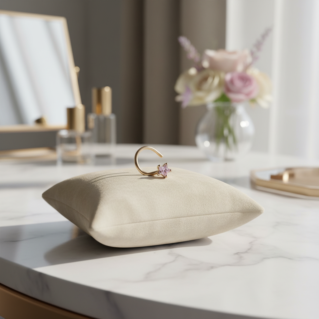 Star Prong Nose Ring in 14K Gold with Cubic Zirconia – Screw Style, 20g