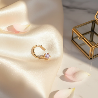 Star Prong Nose Ring in 14K Gold with Cubic Zirconia – Screw Style, 20g