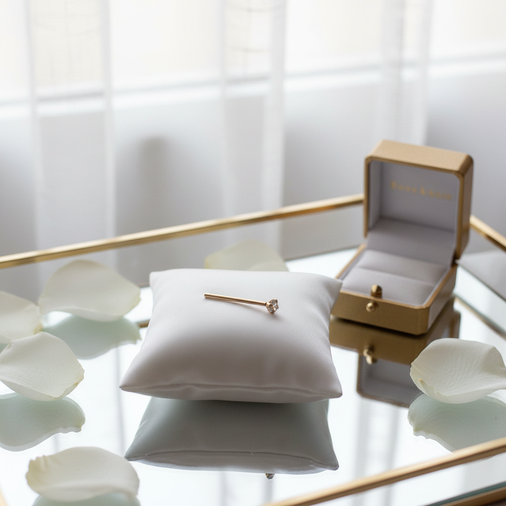 Dainty 14K Gold Nose Pin – Fishtail Style with Round CZ Prong Setting, 20 Gauge