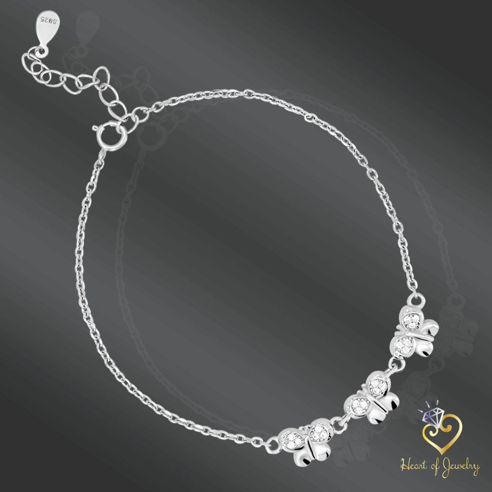 Triple Butterflies Bracelet in 925 Sterling Silver – 6.5" + 1" Adjustable Length