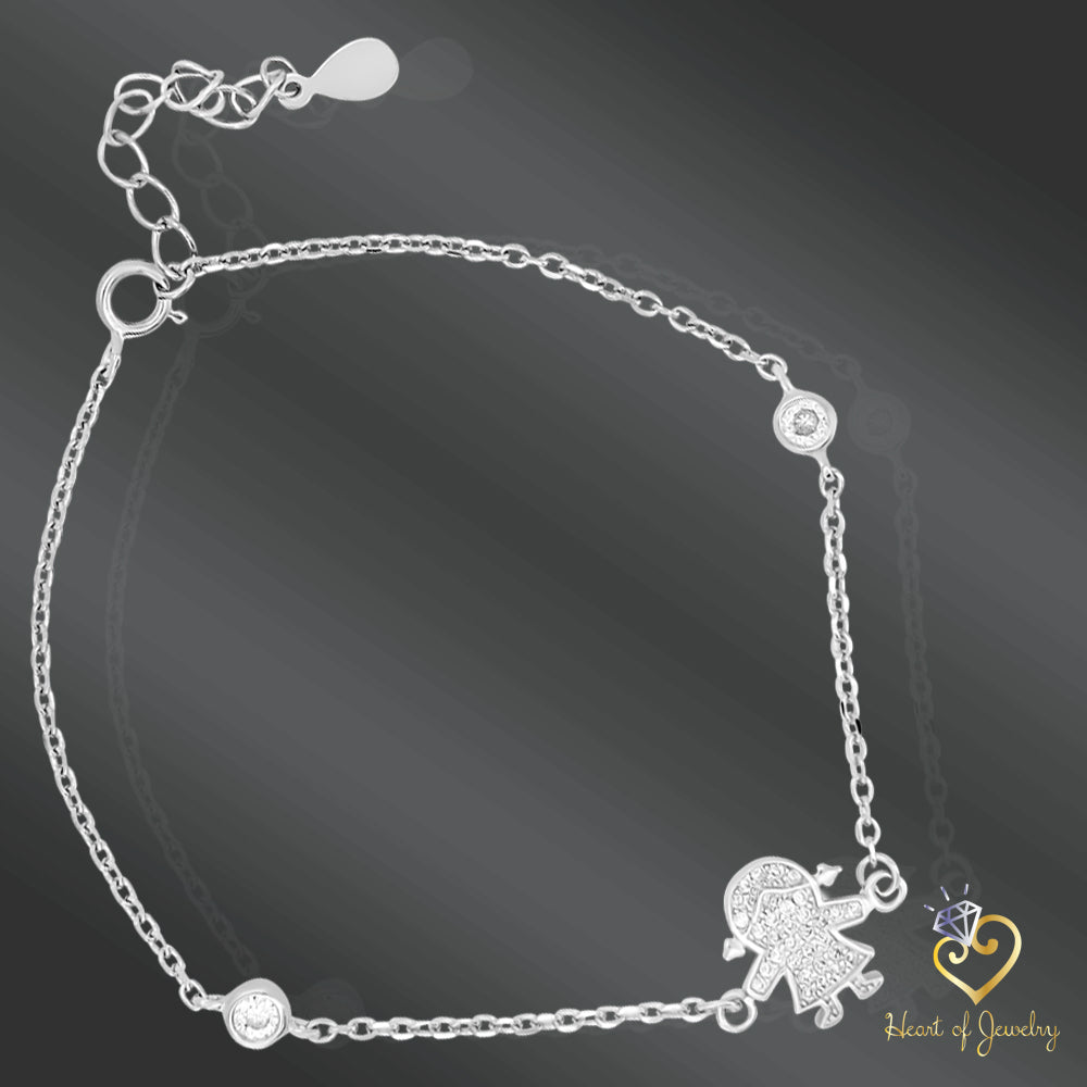 925 Sterling Silver Bracelet with Little Girl Design – Adjustable Cable Link Chain