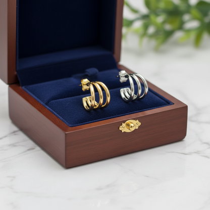 Multilayer C-Shaped Hoop Earrings in 925 Sterling Silver – Sleek Contemporary Style