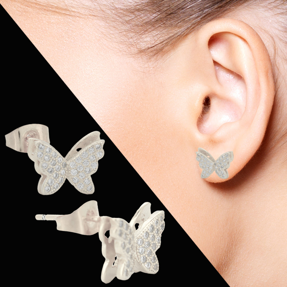 925 Sterling Silver CZ Butterfly Stud Earrings – Feminine & Sparkling Style