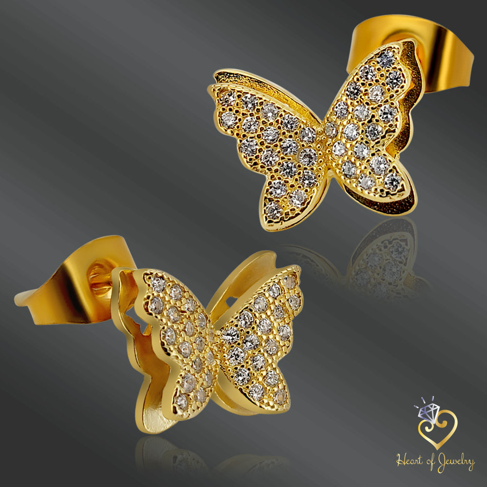 925 Sterling Silver CZ Butterfly Stud Earrings – Feminine & Sparkling Style