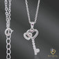 Double Heart Key Necklace in 925 Sterling Silver – 16" + 1" Adjustable Cable Link Chain
