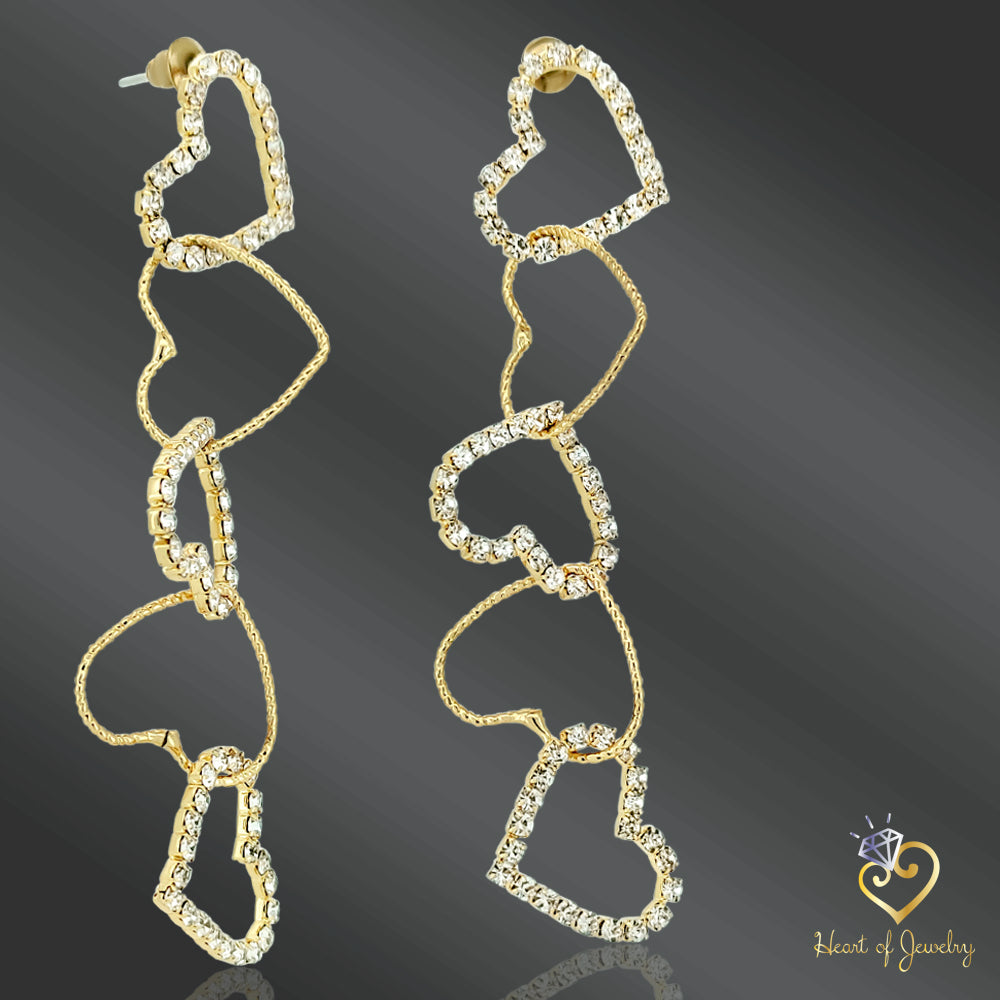 Love in Motion: Bling Heart Drop Earrings with S925 Silver Posts