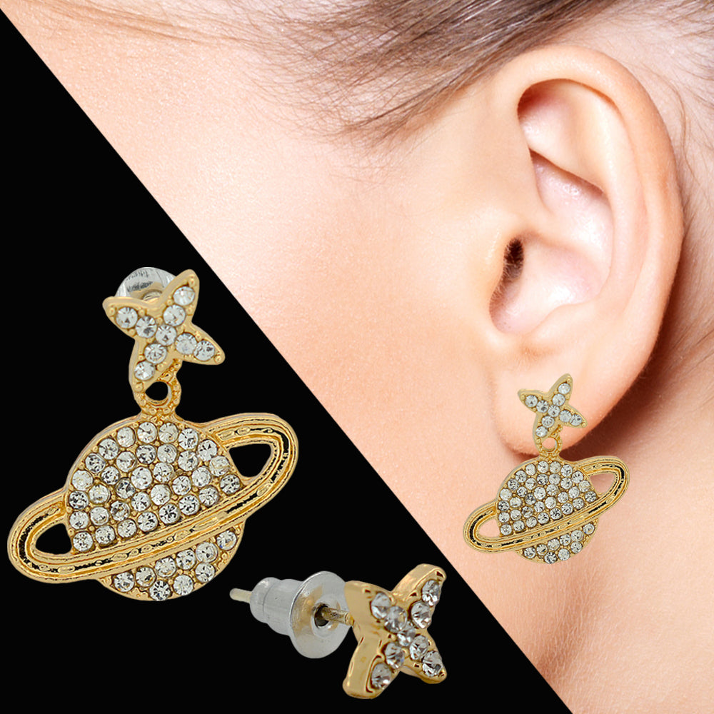 Celestial Star Studs – 14K Gold Plated Brass & Diamond Accent  925 Silver Post