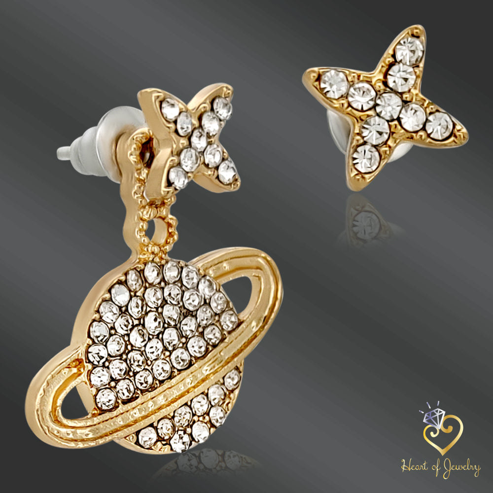 Celestial Star Studs – 14K Gold Plated Brass & Diamond Accent  925 Silver Post