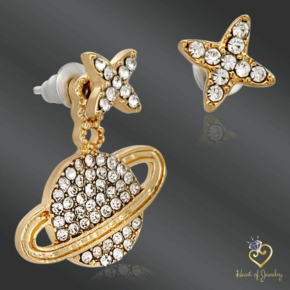 Celestial Star Studs – 14K Gold Plated Brass & Diamond Accent  925 Silver Post