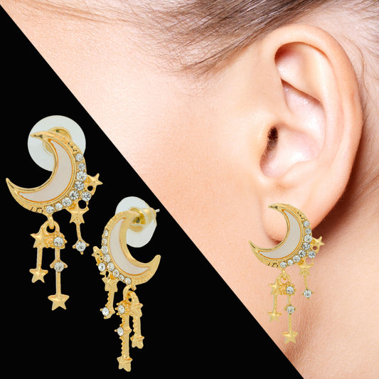 Starry Night Drop Earrings – Bling Rhinestones on Brass  S925 Silver Post for Sensitive Ears