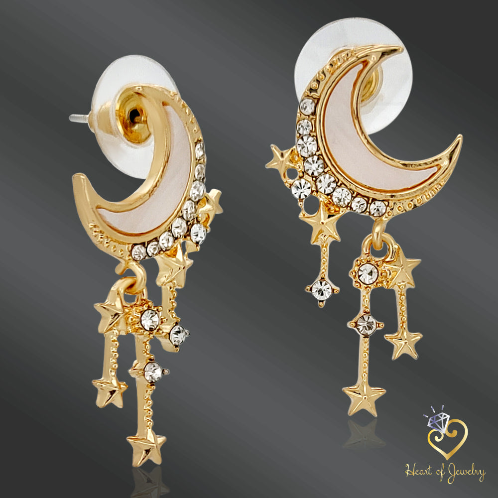Starry Night Drop Earrings – Bling Rhinestones on Brass  S925 Silver Post for Sensitive Ears
