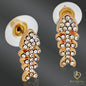 Brass Fishbone Stud Earrings – Gold Finish with Crystal Shine