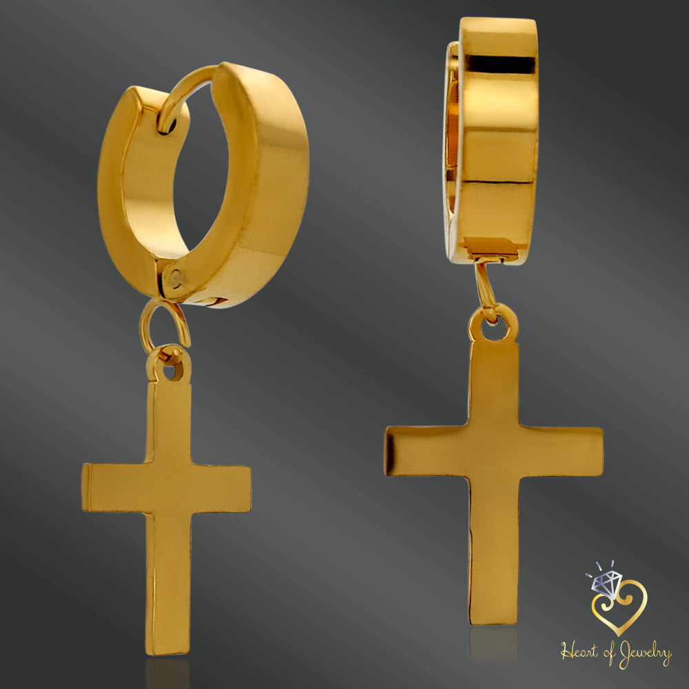 316L Stainless Steel Cross Dangle Hoop – Hinged for Comfort