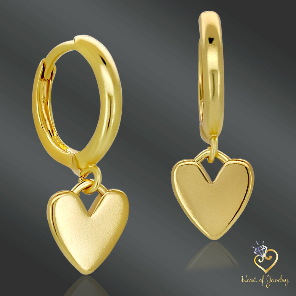 14K Gold-Plated Heart Charm Huggies Hoops – Hypoallergenic Steel