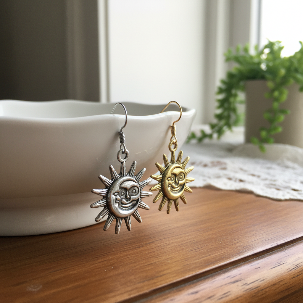 “Asymmetry of Light: Vintage Sun & Moon” Earrings Hooks