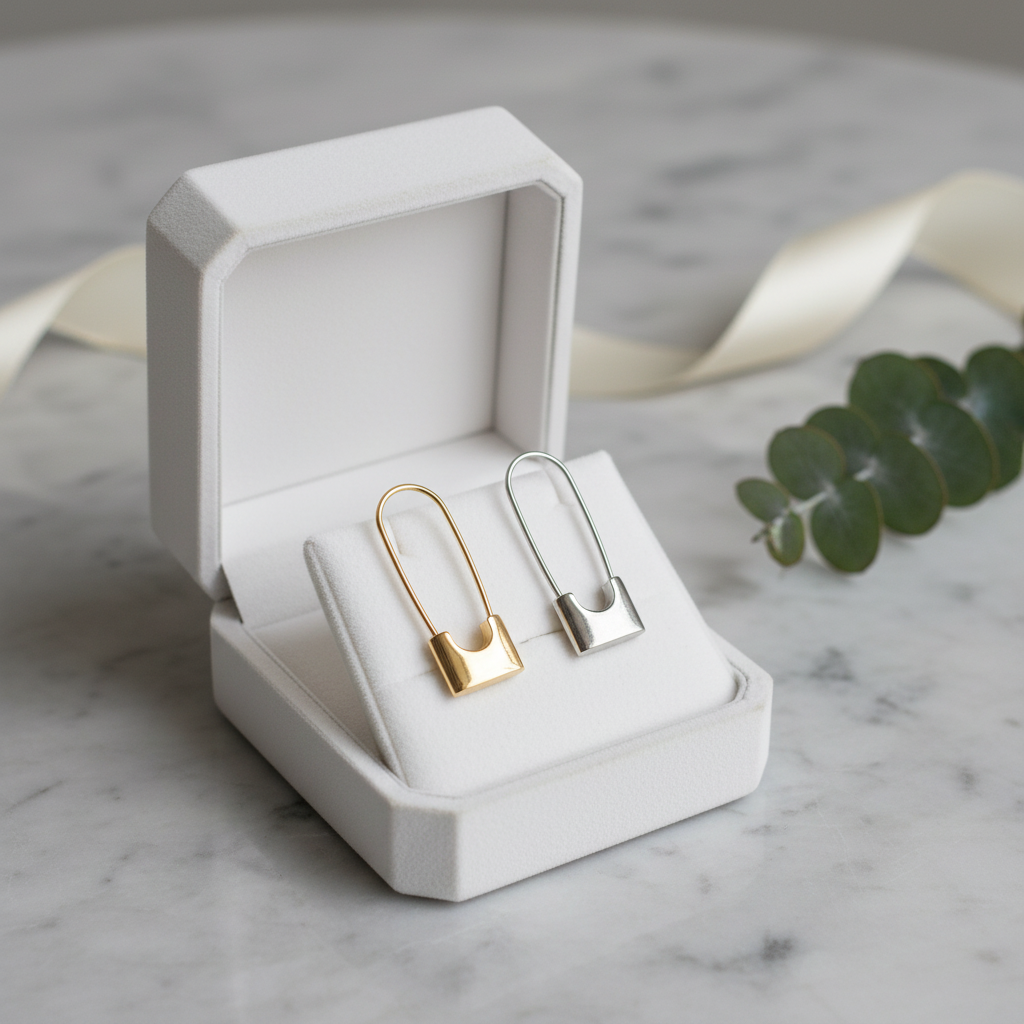 Geometric Lock Earrings – Korean Paperclip Statement in Stainless Steel