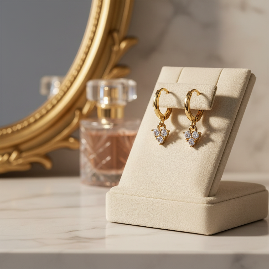 Elegant Gold Huggie Earrings – 14K Plated Brass with Sparkling Zircon Stones