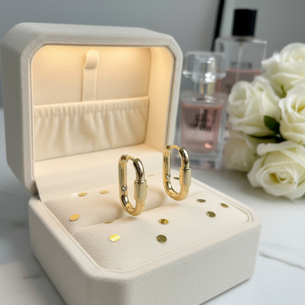 Elegant Gold Huggie Earrings – 14K Plated Brass with Sparkling Zircon Stones