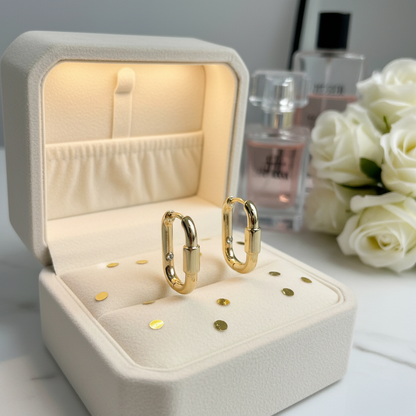 Elegant Gold Huggie Earrings – 14K Plated Brass with Sparkling Zircon Stones