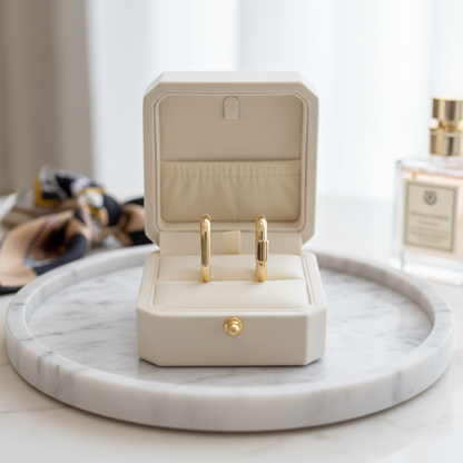 Elegant Gold Huggie Earrings – 14K Plated Brass with Sparkling Zircon Stones