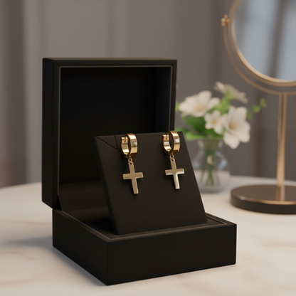 316L Stainless Steel Cross Dangle Hoop – Hinged for Comfort