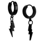 Hypoallergenic Stainless Steel Huggies Hoop Earrings with Dangling Lightning Bolt – Steel, Gold & Black Plated