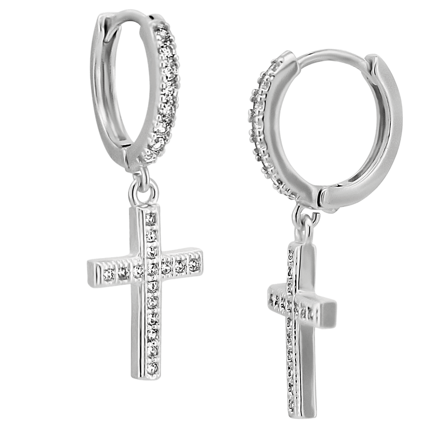 Hypoallergenic 316L Stainless Steel Dangling Cross Zircon Huggies – Gold & Steel Plated Clip-On Earrings