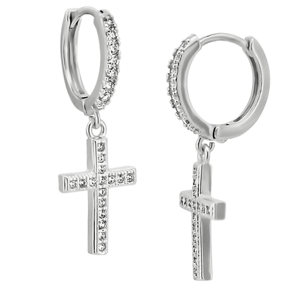 Hypoallergenic 316L Stainless Steel Dangling Cross Zircon Huggies – Gold & Steel Plated Clip-On Earrings