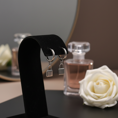 14K Gold Plated Little Lock Charm Huggies Hoop Earrings – Stainless Steel Base