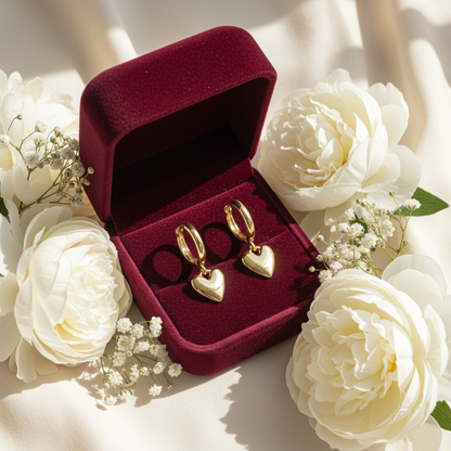 14K Gold-Plated Heart Charm Huggies Hoops – Hypoallergenic Steel