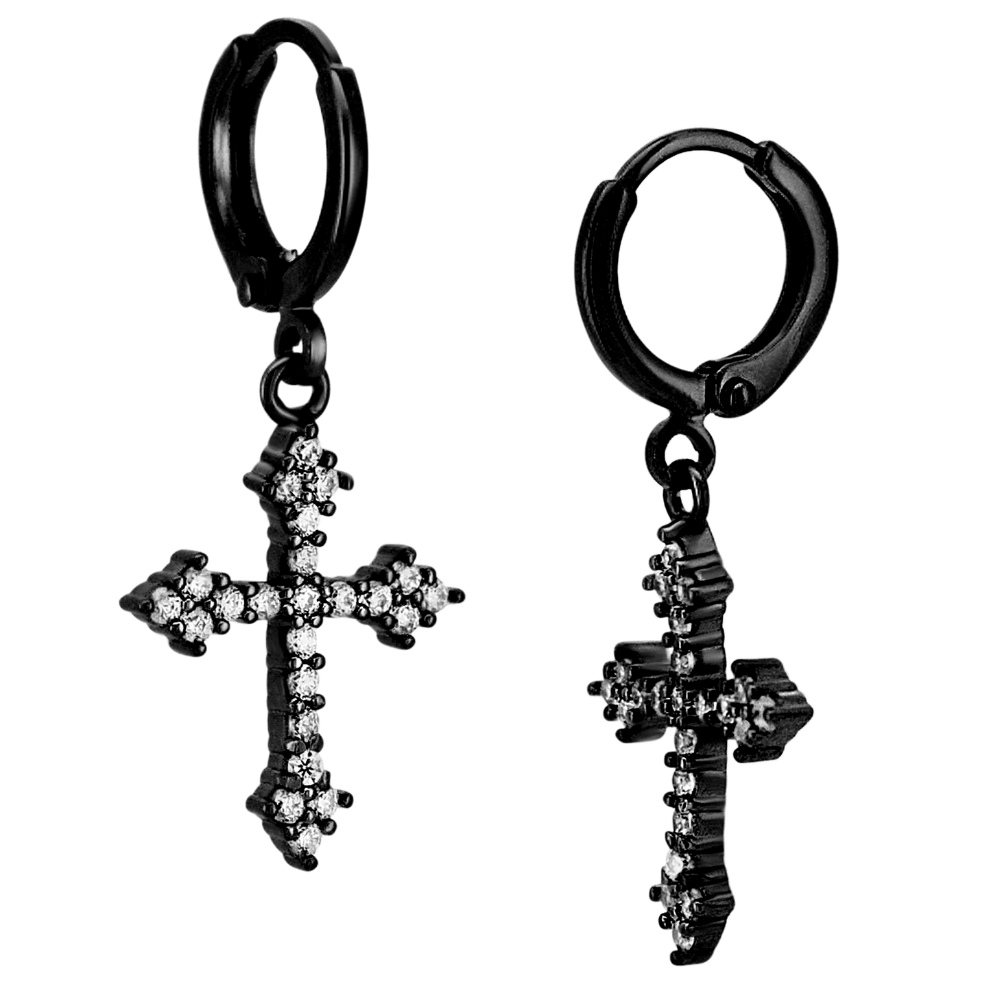 Hypoallergenic 316L Stainless Steel Dangling Cross Zircon Huggies – Gold & Steel Plated Clip-On Earrings