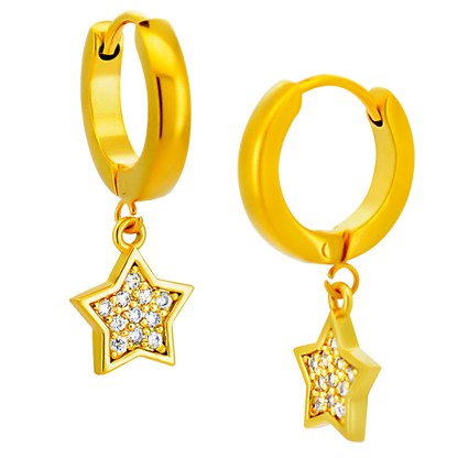 Hypoallergenic 316L Stainless Steel Dangling Star Zircon Huggies – Clip-On Earrings